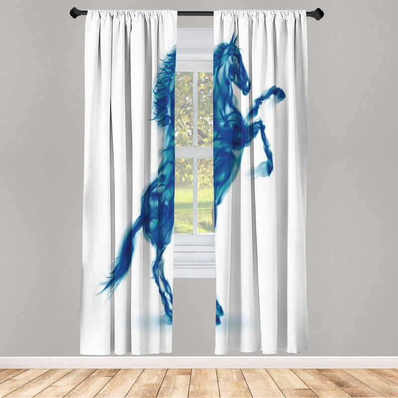 Microfiber Floral Semi-Sheer Rod Pocket Curtain Panels, 28" W x 63" L, Blue/Green/White