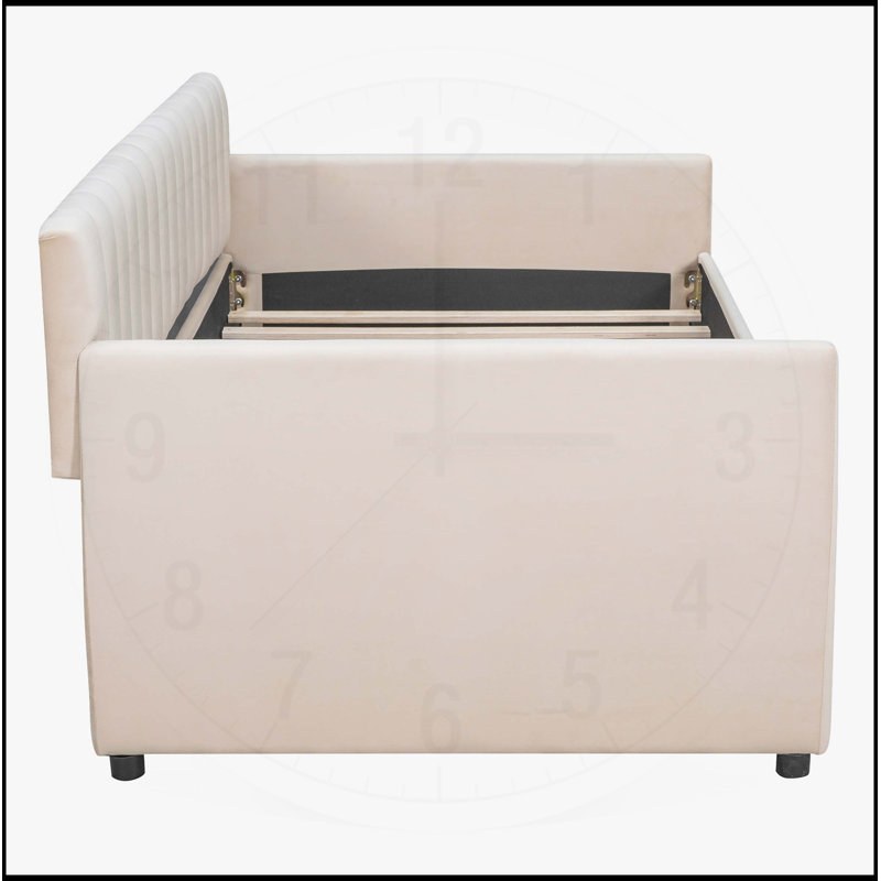 Upholstered Daybed with Drawers, Wood Slat Support, and Elegant  for Versatile Home Use, Beige, Twin