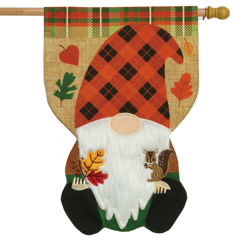 Fall Gnome Burlap House Flag
