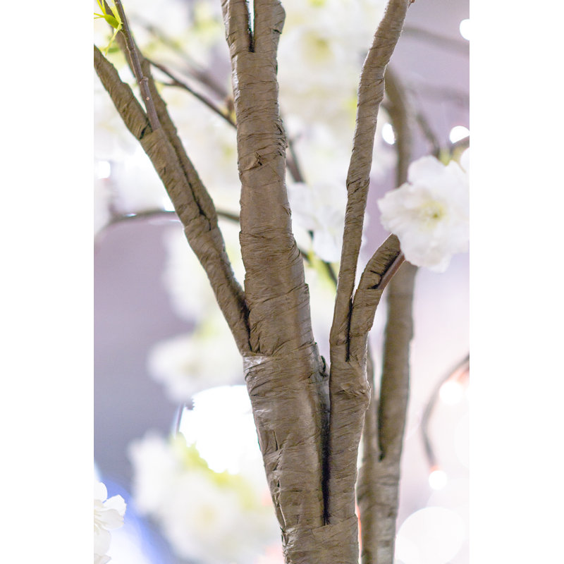 Cerisier en fleurs avec lumières DEL, H 47,24 po x l 31,4 po x P 31,4 po, Blanc chaud