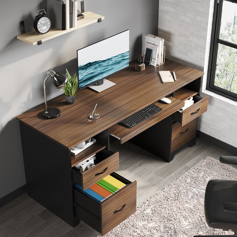 Luing 59'' Executive Desk with 2 File and Storage Drawers, Computer Writing Desk with Keyboard Tray and 2 Open Compartments for Home Office