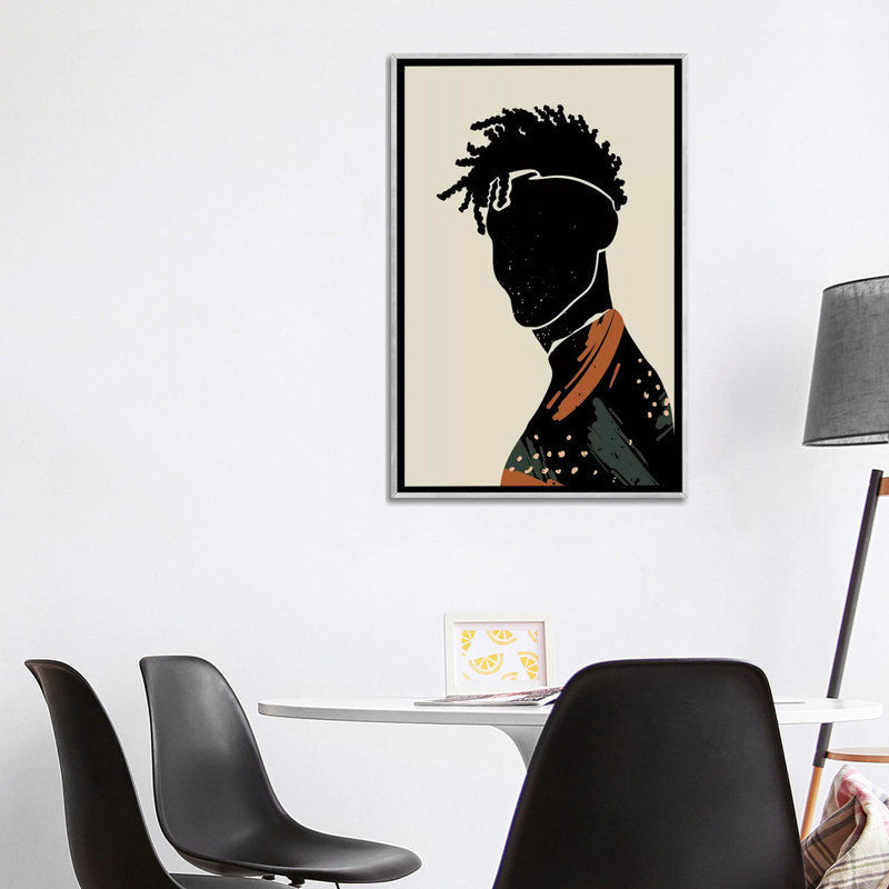 Black Hair II - impression d'art graphique, H 26 po x l 40 po x 1,5 po, Toile avec cadre argenté, Pas de tapis