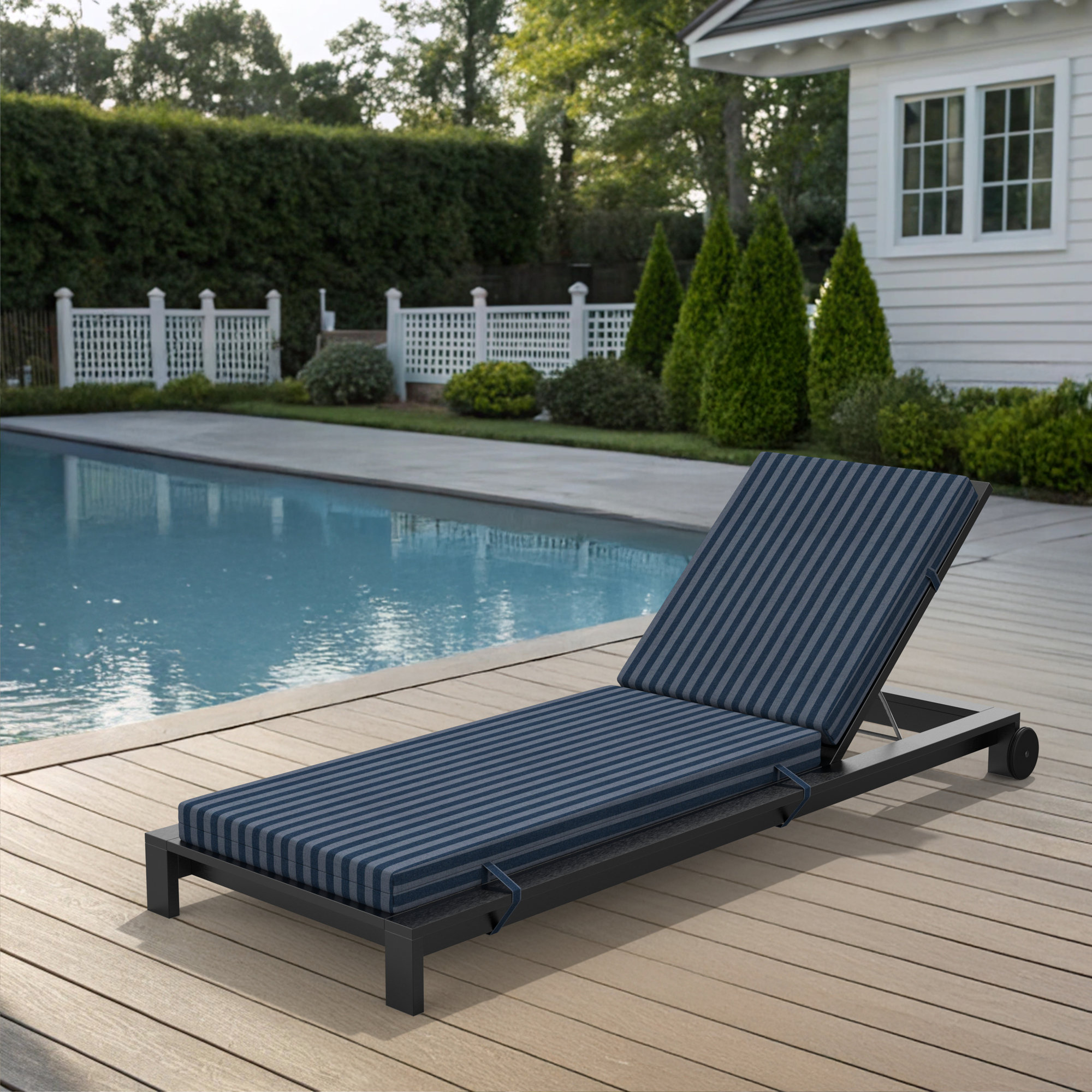Kacy Sunbrella Outdoor Chaise Lounge Cushion, 22.5" W x 47" D, Sail Away Denim
