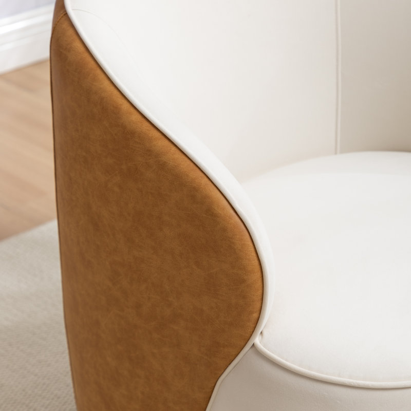Fauteuil demi-tonneau pivotant en velours Stith, Moutarde / velours blanc