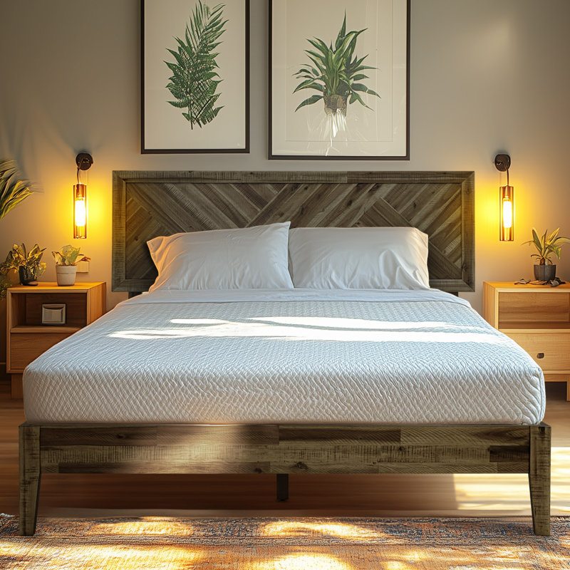 Sierra Solid Wood Bed Frame with Adjustable Headboard / Handcrafted Platform Bed, Grand, Moka et ébène