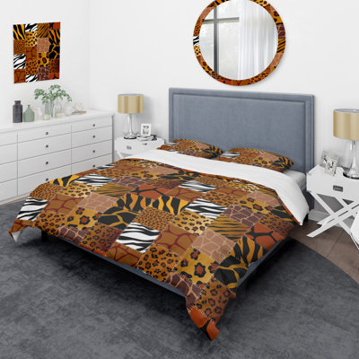 Ensemble de housse de couette en microfibre jaune / brun / noir 3 pièces