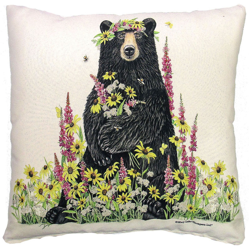 Coussin - Ours et fleurs sauvages - 18 x 18