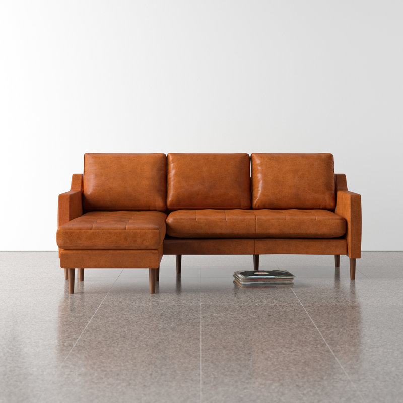 Daylen 2 - Piece Genuine Leather Reversible L-Sectional, Saddle Genuine Leather