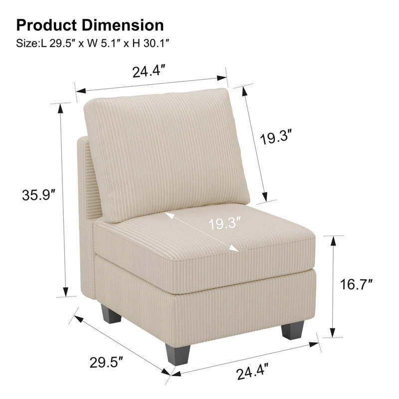 Fauteuil en velours côtelé Vevey, Velours côtelé beige