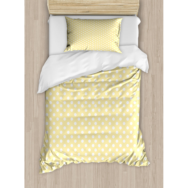 Yellow and White Polka Dot Twin Duvet Cover Set