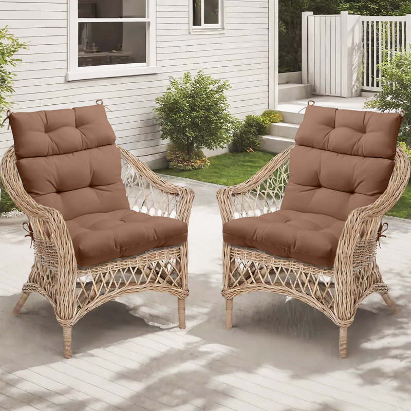 Outdoor Replacement Cushion Set Deep Seating High Back Seat / Back Cushions with Ties (Set of 2), Mocha
