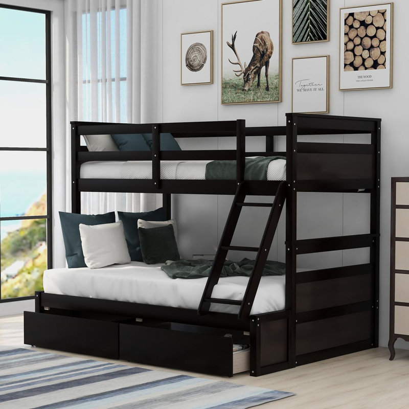 Greabe Kids Twin Over Full Bunk Bed with Drawers, Espresso