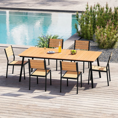 6-Person 82.48''LX40.55''W Outdoor Dining Set with Aluminum Frame, Umbrella Hole and Armless Chairs