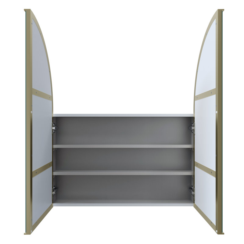 Two Door Steel Frame Arch Shape Medicine Cabinet, Satin Brass