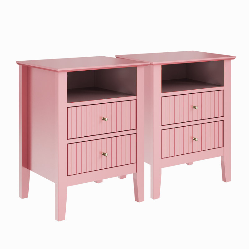 Amberrae 2 Drawer Bedside Table, Pink 