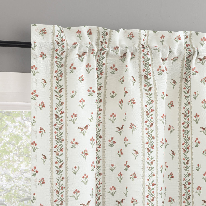 Castlebourne Floral Stripe Semi-Sheer Rod Pocket Kitchen Curtain Tier (Set of 2), 54" W x 24" L