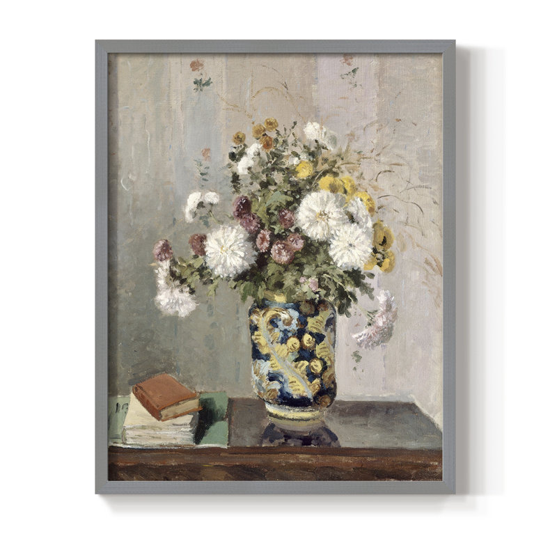 Impression florale rétro avec cadre CL - bois massif, Gris, H 15 po x l 12 po