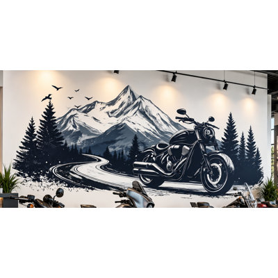 Autocollant mural moto, autocollant mural montagne de motard, décor de concessionnaire de moto, art mural garage, décor de Road Rider scénique 760MV