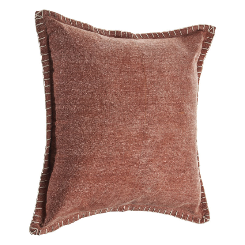 Clay Brown Embroidered Edges 24" Square Throw Pillow