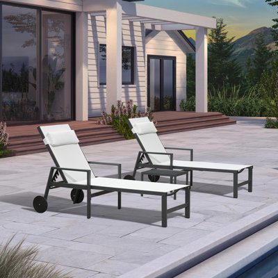  Ensemble de 3 chaises longues d'extérieur pour terrasse avec cadre en aluminium et accoudoirs
