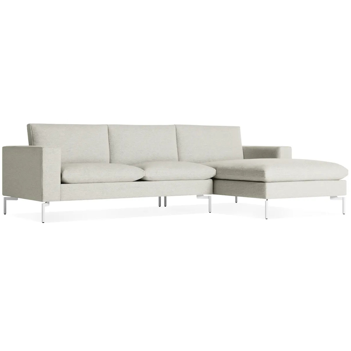 New Standard Upholstered Chaise L-Sectional, Right Hand Facing, White, Maharam Mode/Clavicle 100% Polyester