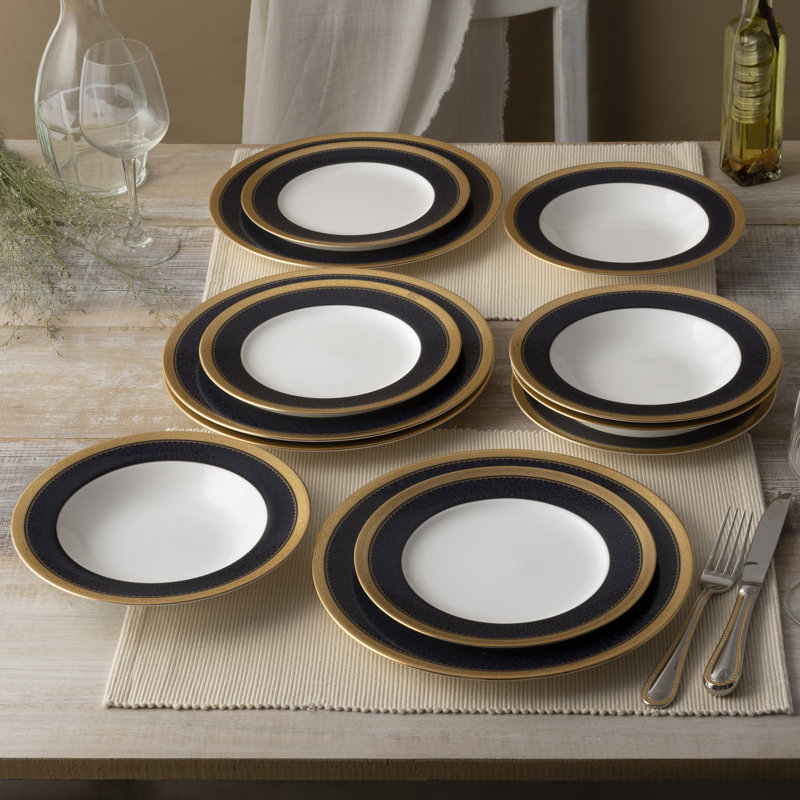 Assiettes plates Noritake Odessa Cobalt, 10 1/2 po, Or