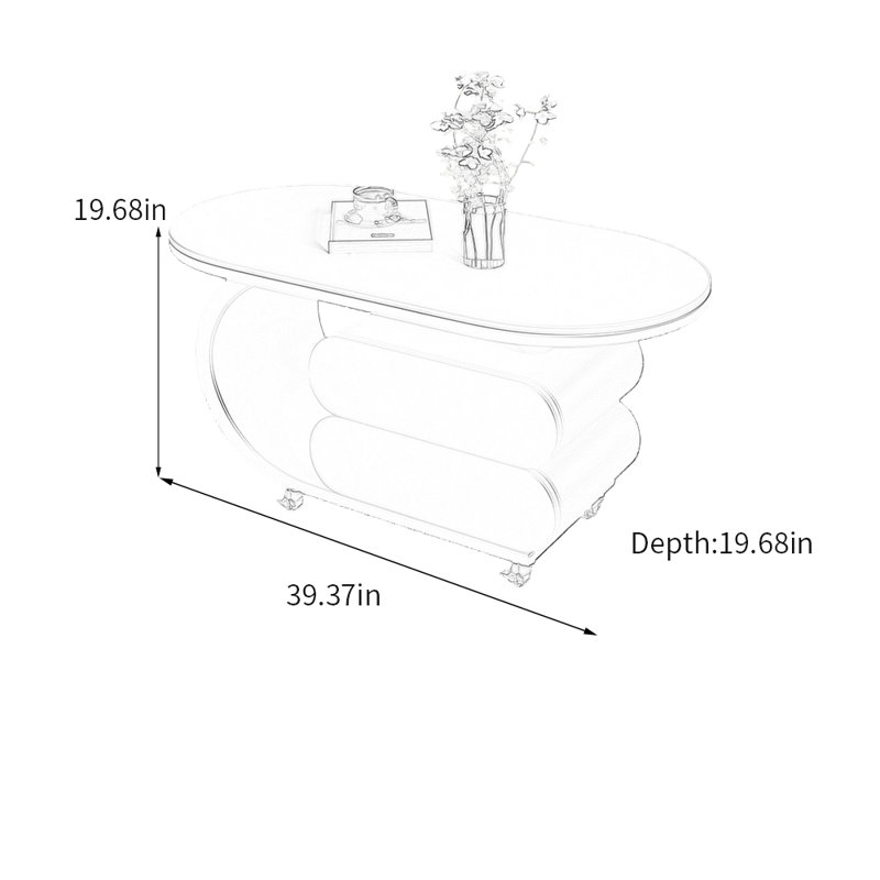 Table basse Rock Slab avec rangement, Blanc, Blanc, H 19,68 po x L 39,37 po x l 19,68 po