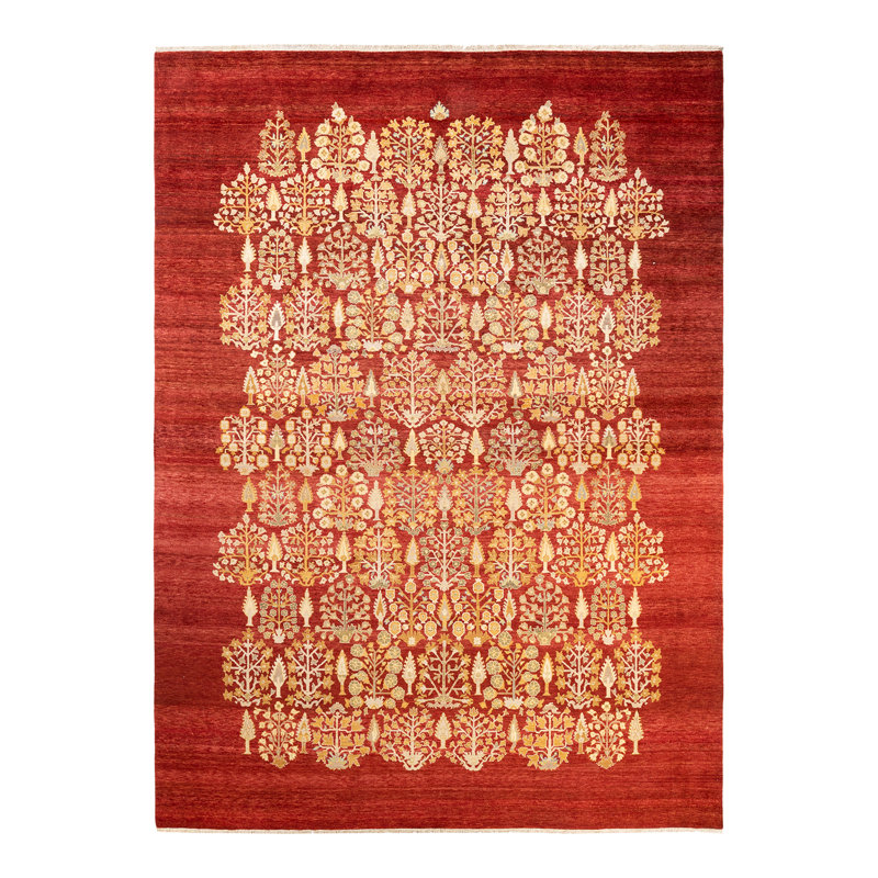 Tapis rouille noué à la main de conception unique 8 pi 10 po x 12 pi 2 po Sakchan