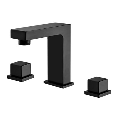 8 Inch Matte Black 3 Hole 2 Handle Solid Brass Bathroom Sink Faucet With Valve