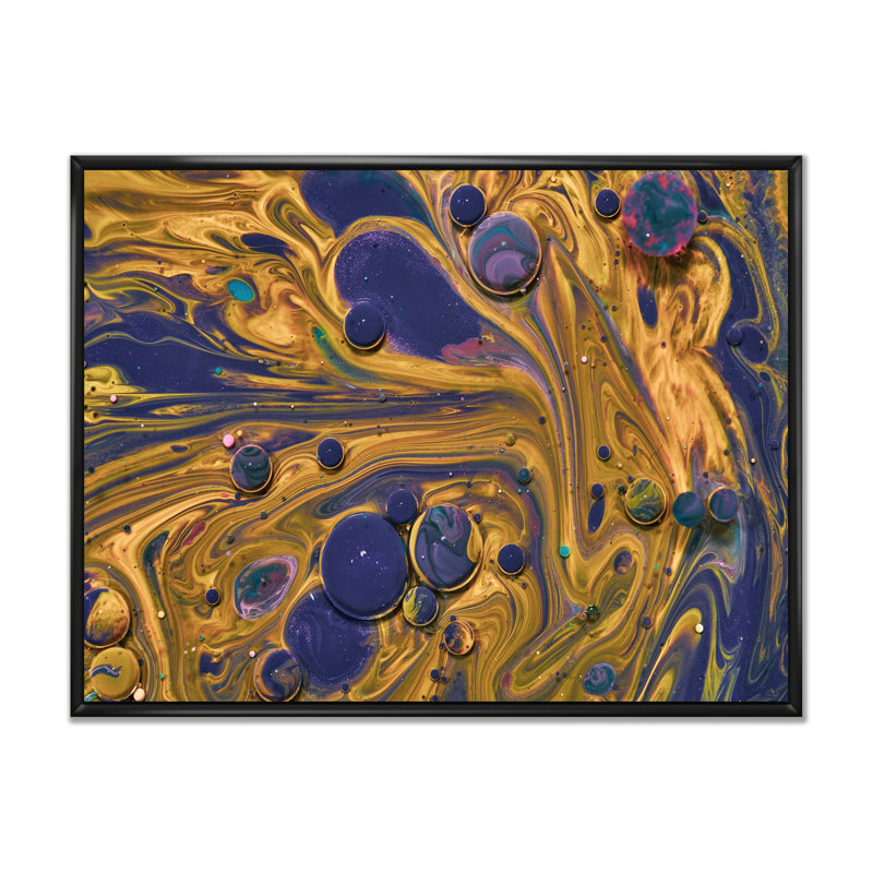 Art en acrylique jaune et bleu, H 16 po x l 32 po x P 1,5 po, Toile avec cadre flottant noir