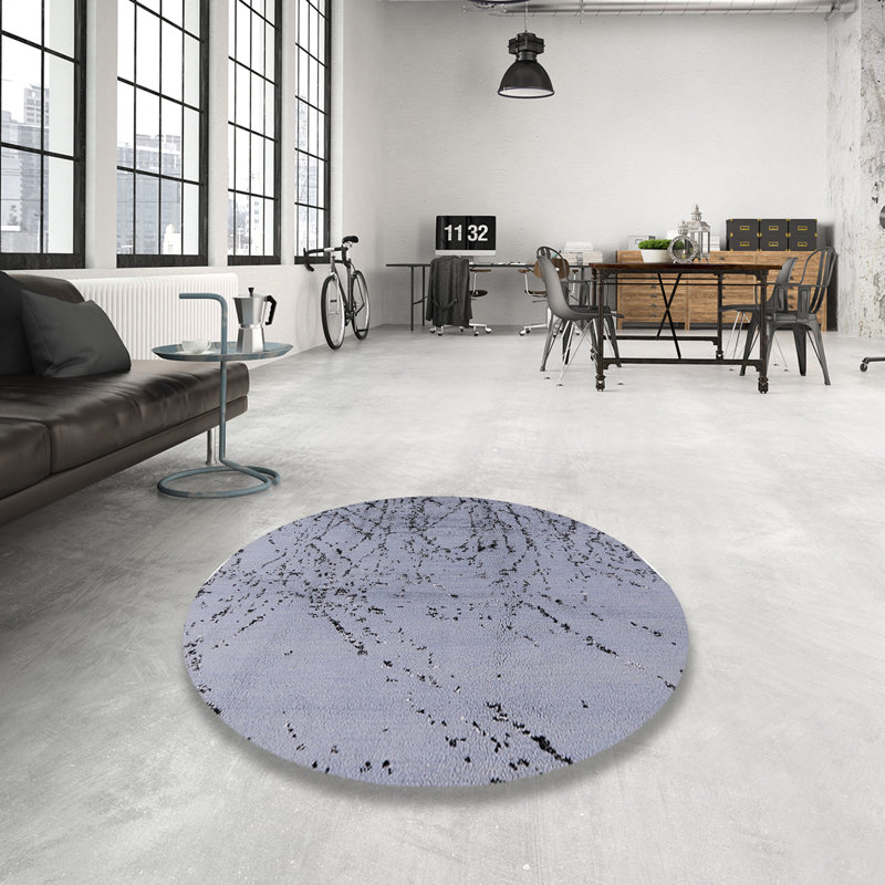 Tapis oriental noir et gris, Rond 5 pi