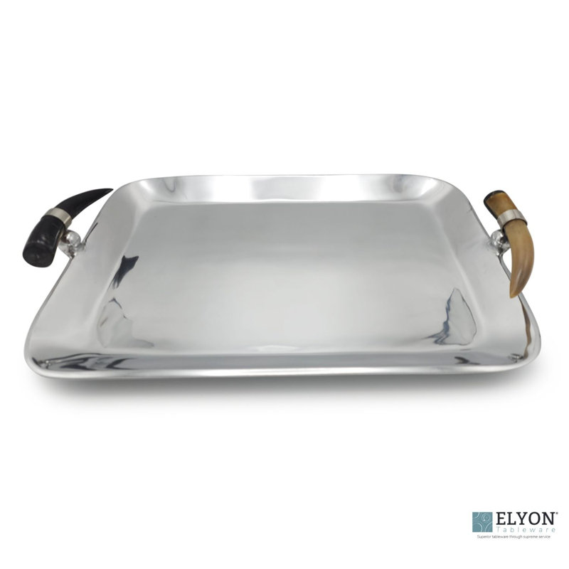 Savanna Elegance 17" Rectangle Serving Tray Platter Handmade Horn Handles