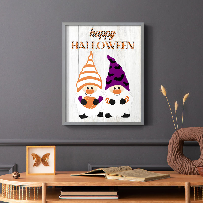 Reproduction encadrée d'Halloween gnomes - bois massif, Gris, H 10 po x l 8 po