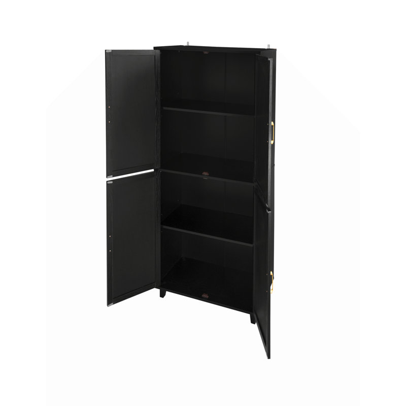 Armoire à 4 portes, avec 4 tablettes intérieures réglables, armoire de rangement, Noir, noir, noir, noir
