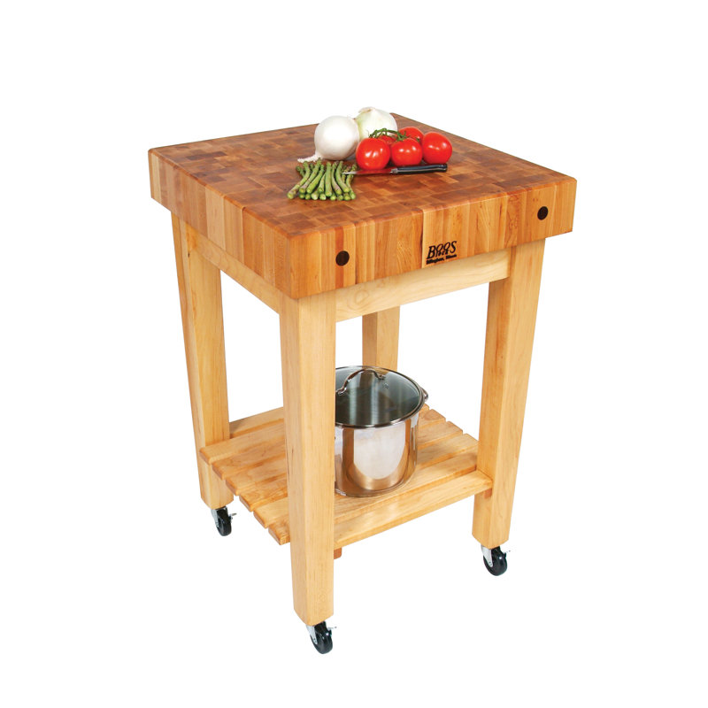 Maple Wood Butcher Block Prep Table with Undershelf