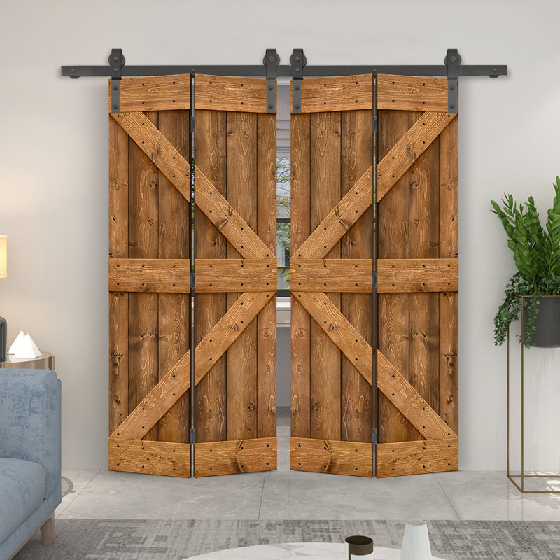 Portes de grange en bois massif 84 po avec quincaillerie d'installation Beatriz, Noyer, 72 po x 84 po