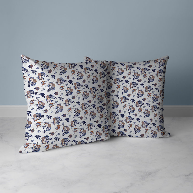 Coussin décoratif réversible intérieur / extérieur Rose Dreams, H 26 po x l 26 po, Bleu / Blanc / Orange