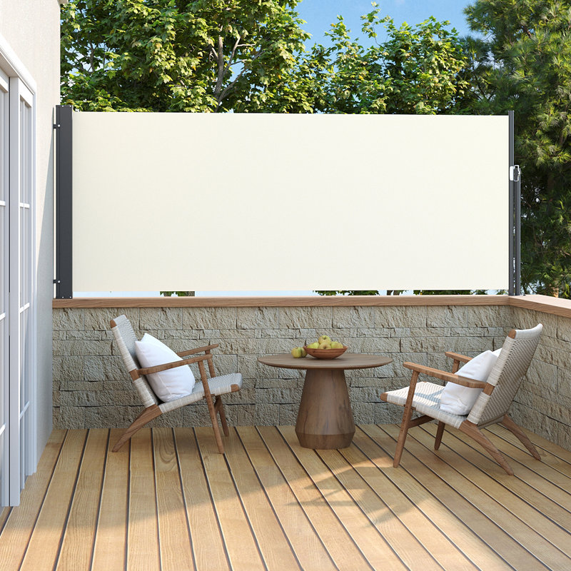 Dakota Fields 300cm W x 12cm D Fabric Cover Motorised Retractable Side Awning, Beige