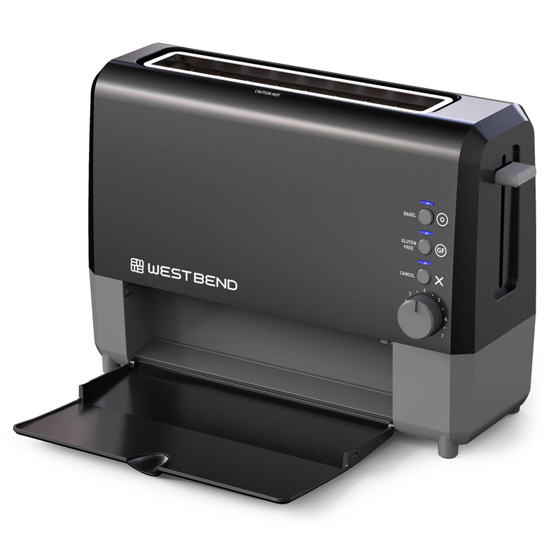 Black Stainless Steel 2-Slice Toaster with Wide Slot and Crumb Tray