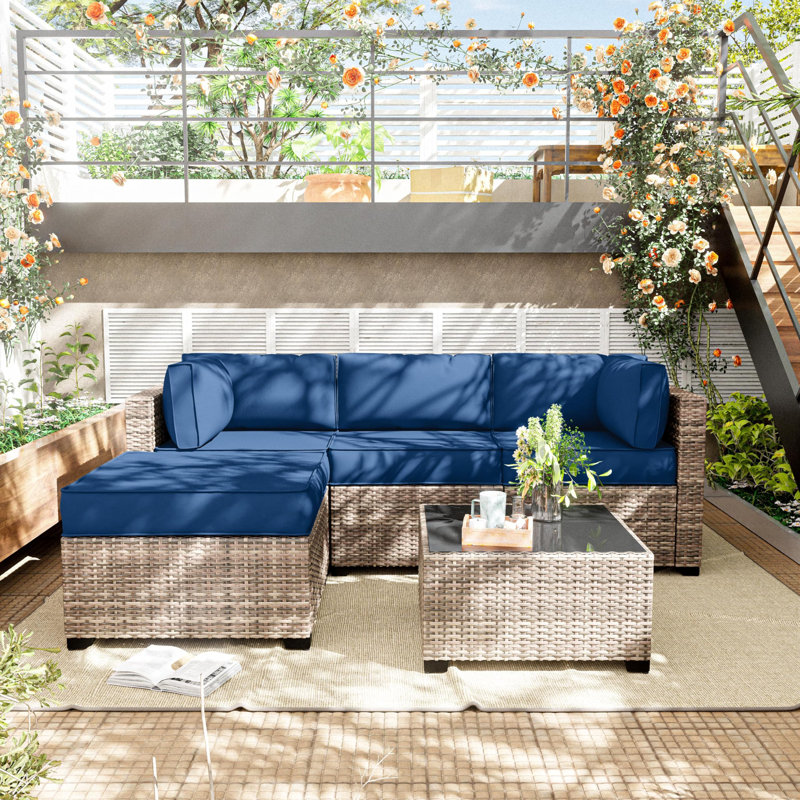 9-Piece Outdoor Replacement Cushion Set Seat/Back Cushion (Set Of 3 Seats , 5 Backs,  1 Footrest), Blue