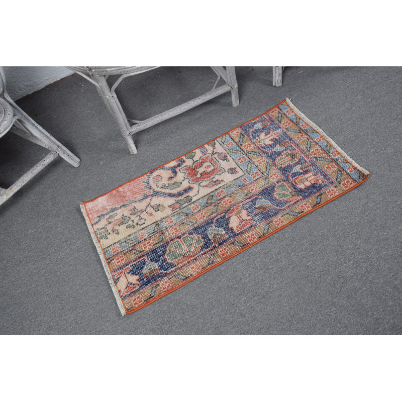 Vintage Turkish Oushak Rug with Small Floral Design Ideal for Kitchen or Entryway