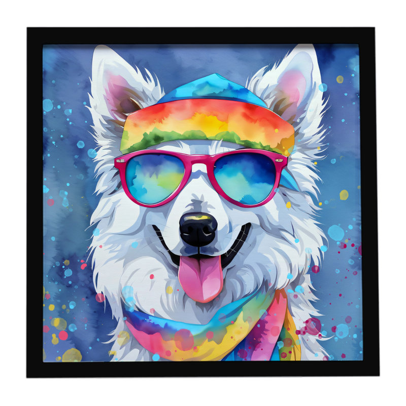 American Eskimo Hippie Dawg, reproduction d'art encadrée