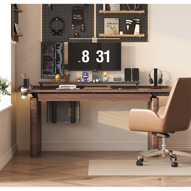 Solid Wood Electric Adjustable Height Standing Desk,  24.8 " H x 70.87" W x 27.56" D
