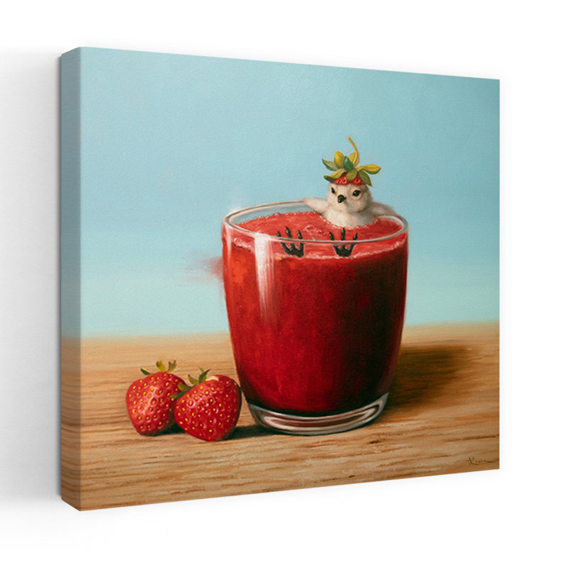 Strawberry Bliss, art urbain contemporain, fruit de l'oiseau, H 32 po x l 32 po