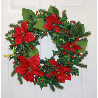 Couronne de poinsettia 24 po avec baies