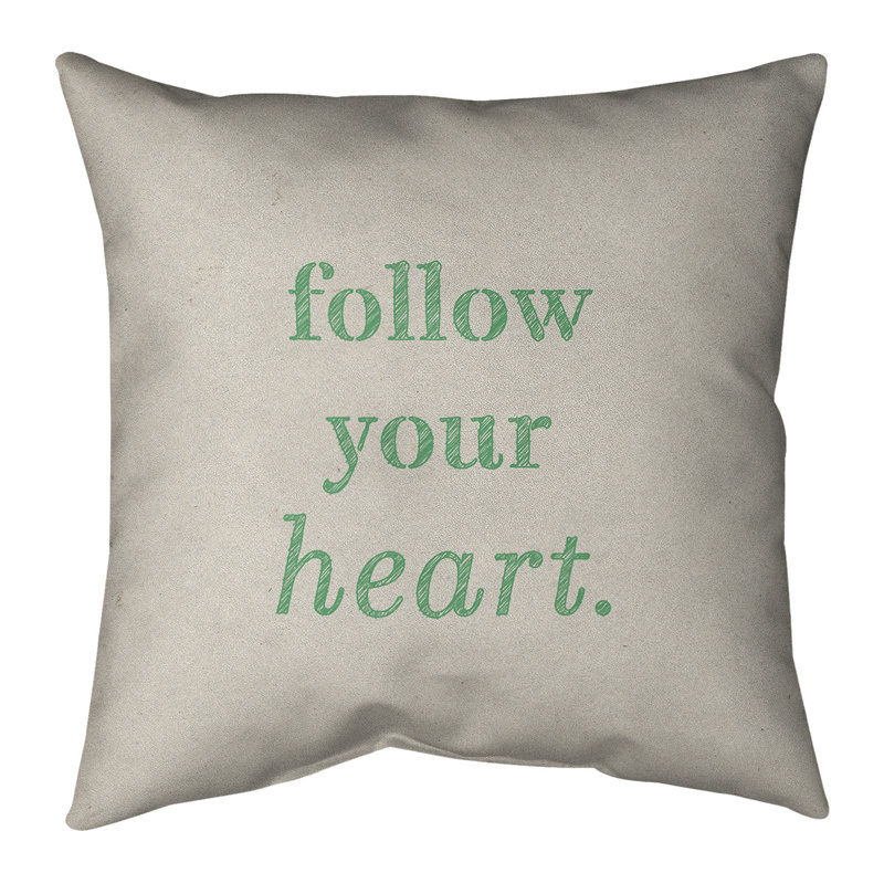 Coussin «Hand Your Heart», 14 po x 14 po, Beige et vert, Housse de coussin seulement - sans coussin