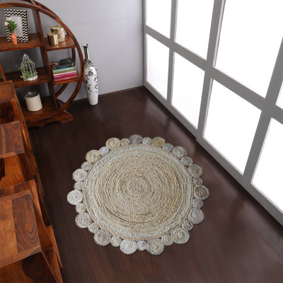 Amoll Hand Woven Jute Eco-Friendly Solid Area Rugs - Round, Cream Color, Oriental Design, Low Pile, Natural Fiber, Outdoor Indoor Handmade Area Rugs for Living Room, Bed Room