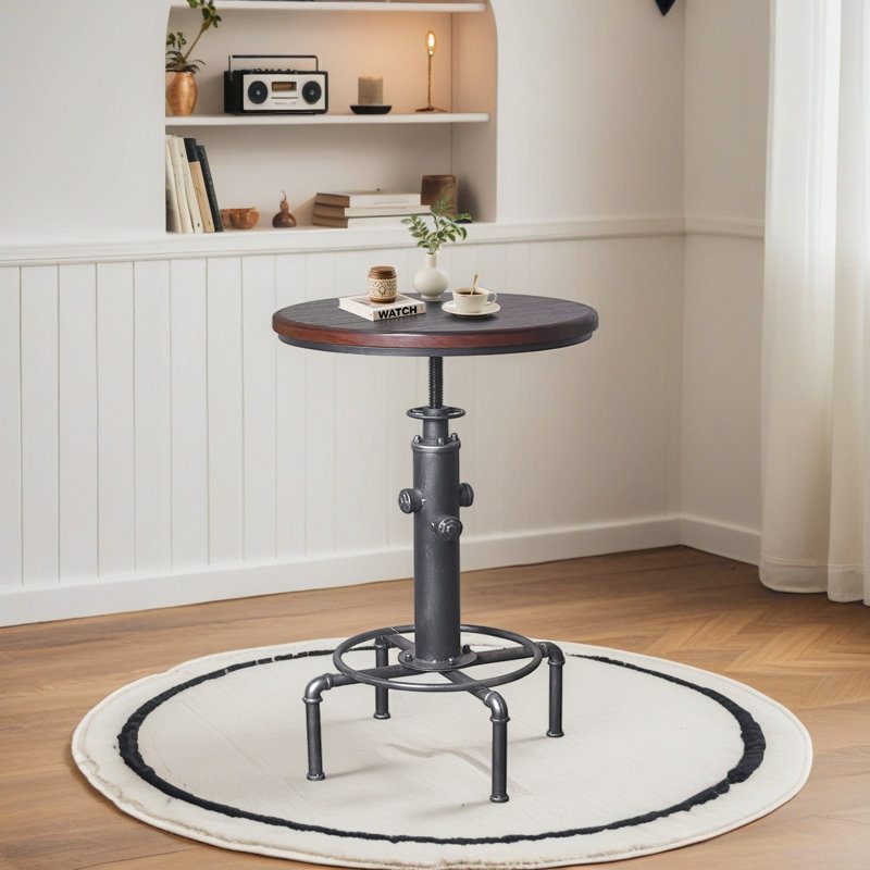 Table bistro industrielle 32,28 à 36,22 po, Brun foncé / argent