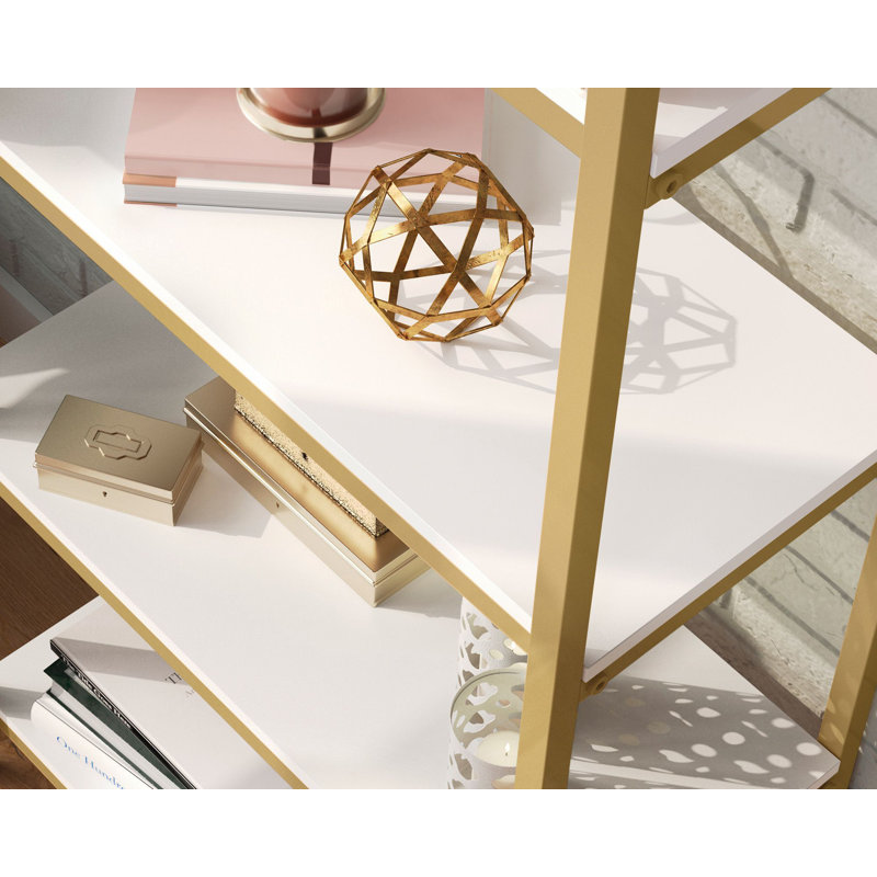 North Avenue Tall 4-Shelf Sindoori Mango and Black Metal Bookcase