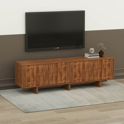 Meuble télé avec porte ondulée, centre de divertissement rustique avec rangement, console multimédia avec gestion des câbles